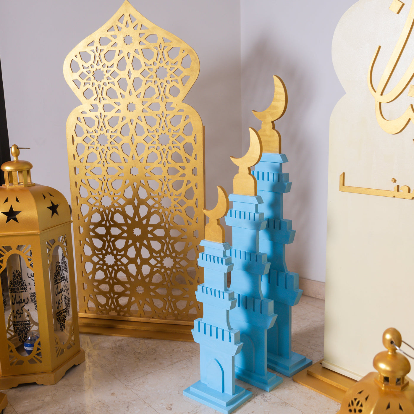 Wooden Ramadan Backdrop Arabseque Gold