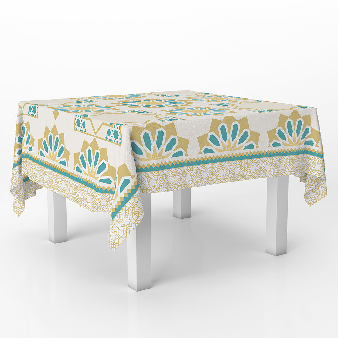 squared Table Cover Islamic art Gold & Teal