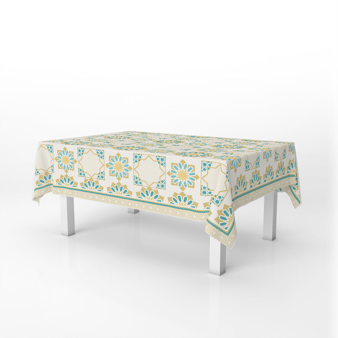 rectangular Table Cover Islamic art Gold & Teal