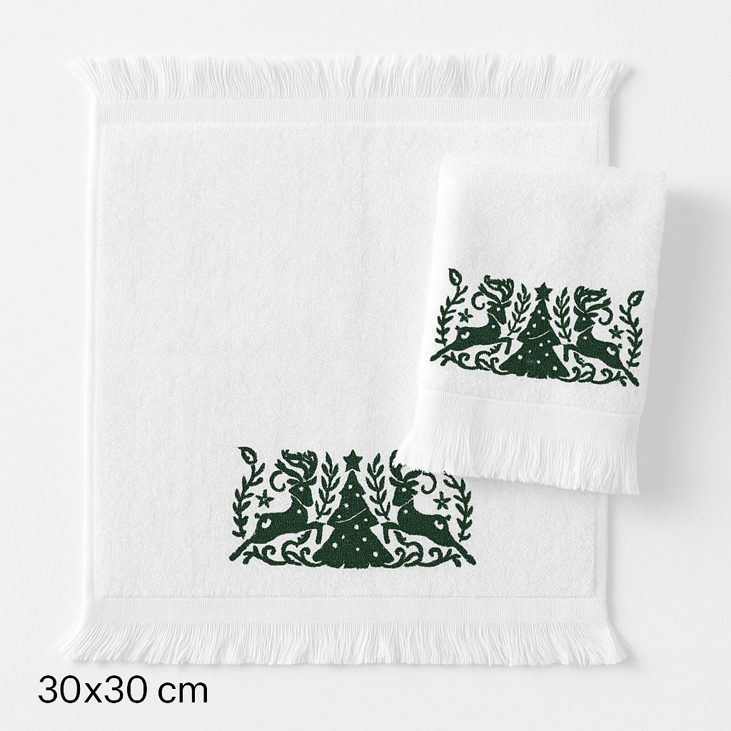 Two Hand Towels reindeer green