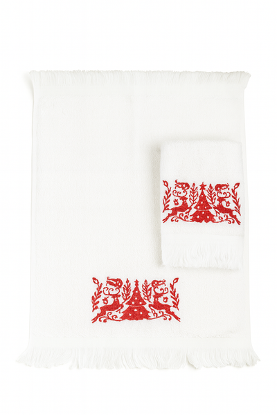 Two hand Towels Reindeer red