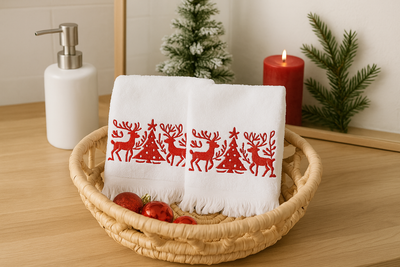 Two hand Towels Reindeer red