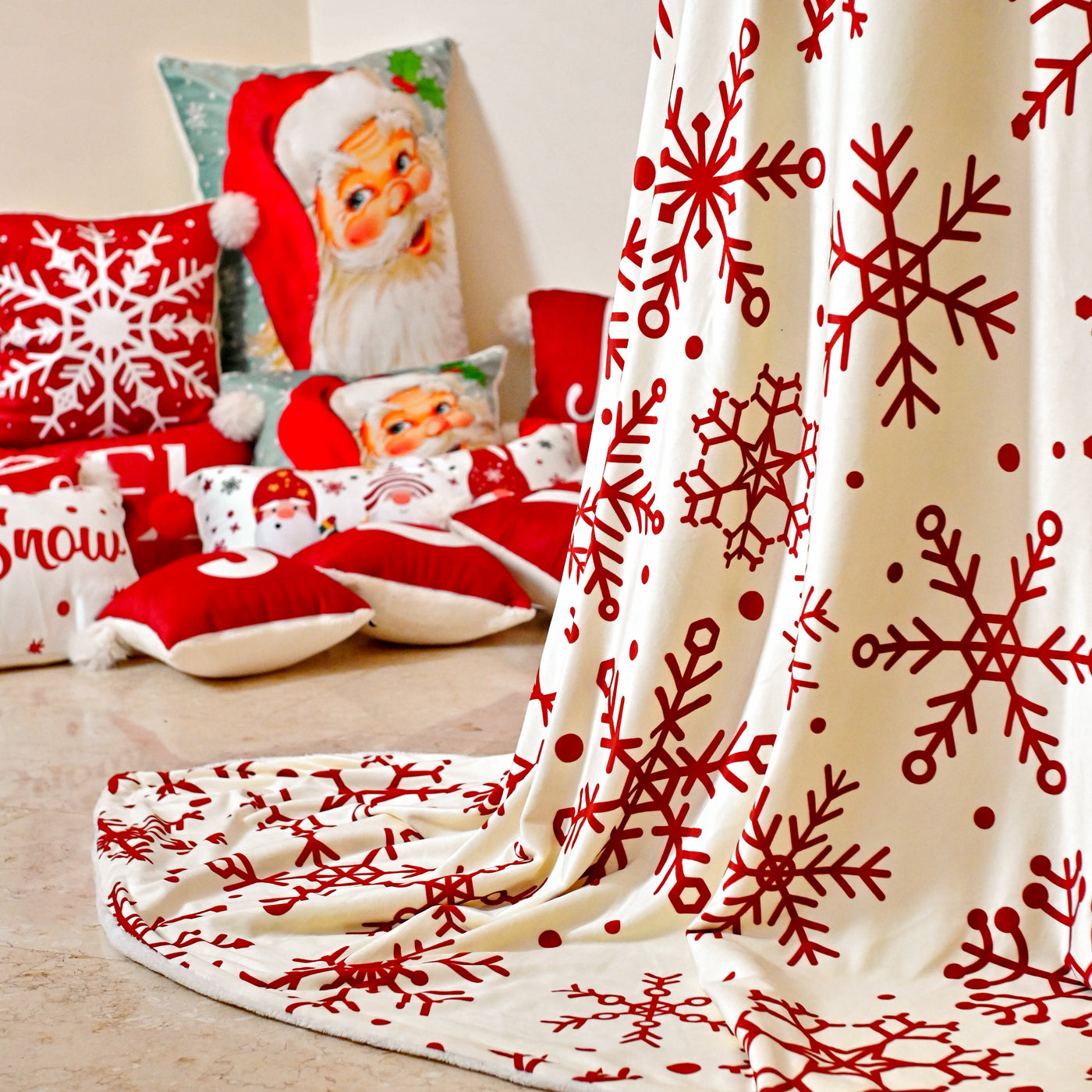 Throw Blanket Snowflake Redxwhite