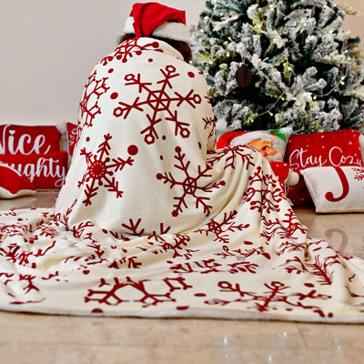 Throw Blanket Snowflake Redxwhite