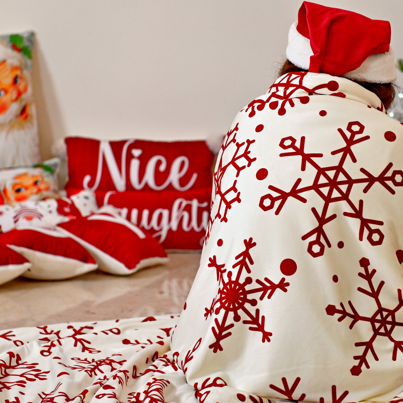 Throw Blanket Snowflake Redxwhite